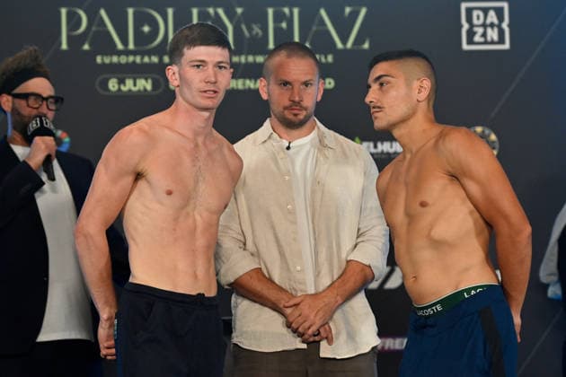 Josh Padley v Aqib Fiaz Weigh-In Ed Hardy and his opponent during the Josh Padley v Aqib Fiaz Weigh-In at the Millennium Gallery, Sheffield, England, United Kingdom on 5 June 2026 Credit: Connor McMain Every Second Media Editorial use only. All images are copyright Every Second Media Limited. No images may be reproduced without prior permission. Copyright: xIMAGO EveryxSecondxMediax ESM-2022-0017 ConnorxMcMainx xEveryxSecondxMediax