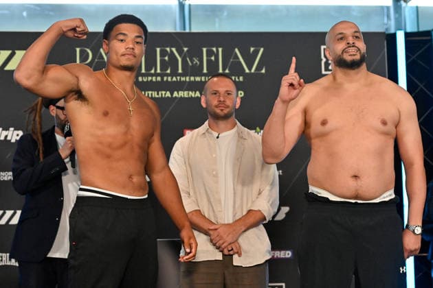 Josh Padley v Aqib Fiaz Weigh-In Leo Atand and Fouad Shaili weigh in during the Josh Padley v Aqib Fiaz Weigh-In at the Millennium Gallery, Sheffield, England, United Kingdom on 5 June 2026 Credit: Connor McMain Every Second Media Editorial use only. All images are copyright Every Second Media Limited. No images may be reproduced without prior permission. Copyright: xIMAGO EveryxSecondxMediax ESM-2022-0025 ConnorxMcMainx xEveryxSecondxMediax