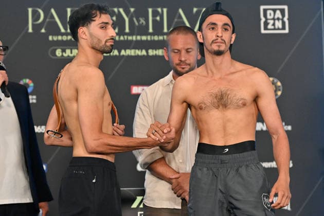 Josh Padley v Aqib Fiaz Weigh-In Ibrahim Nadeem and Ibraheem Sulaimaan shake hands at the weigh in during the Josh Padley v Aqib Fiaz Weigh-In at the Millennium Gallery, Sheffield, England, United Kingdom on 5 June 2026 Credit: Connor McMain Every Second Media Editorial use only. All images are copyright Every Second Media Limited. No images may be reproduced without prior permission. Copyright: xIMAGO EveryxSecondxMediax ESM-2022-0029 ConnorxMcMainx xEveryxSecondxMediax