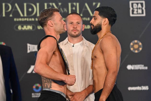 Josh Padley v Aqib Fiaz Weigh-In Josh Padley European Champion and Aqib Fiaz face off during the Josh Padley v Aqib Fiaz Weigh-In at the Millennium Gallery, Sheffield, England, United Kingdom on 5 June 2026 Credit: Connor McMain Every Second Media Editorial use only. All images are copyright Every Second Media Limited. No images may be reproduced without prior permission. Copyright: xIMAGO EveryxSecondxMediax ESM-2022-0034 ConnorxMcMainx xEveryxSecondxMediax