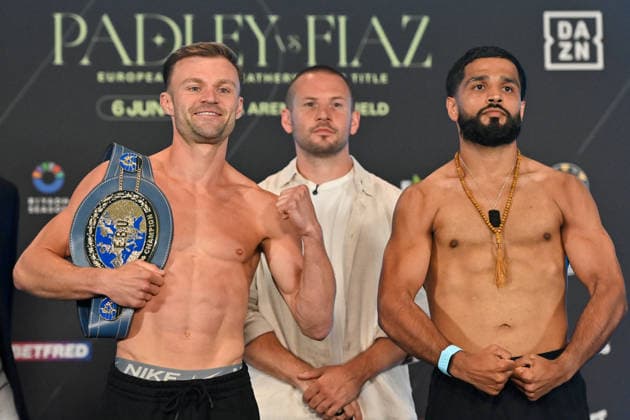 Josh Padley v Aqib Fiaz Weigh-In Josh Padley European Champion and Aqib Fiaz face off during the Josh Padley v Aqib Fiaz Weigh-In at the Millennium Gallery, Sheffield, England, United Kingdom on 5 June 2026 Credit: Connor McMain Every Second Media Editorial use only. All images are copyright Every Second Media Limited. No images may be reproduced without prior permission. Copyright: xIMAGO EveryxSecondxMediax ESM-2022-0038 ConnorxMcMainx xEveryxSecondxMediax