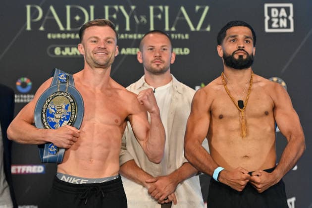 Josh Padley v Aqib Fiaz Weigh-In Josh Padley European Champion and Aqib Fiaz face off during the Josh Padley v Aqib Fiaz Weigh-In at the Millennium Gallery, Sheffield, England, United Kingdom on 5 June 2026 Credit: Connor McMain Every Second Media Editorial use only. All images are copyright Every Second Media Limited. No images may be reproduced without prior permission. Copyright: xIMAGO EveryxSecondxMediax ESM-2022-0039 ConnorxMcMainx xEveryxSecondxMediax
