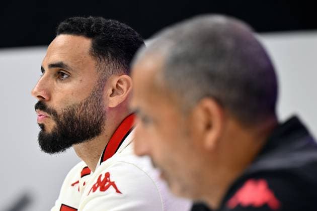 Tunisian Dylan Bronn pictured during a press conference, PK, Pressekonferenz of the Tunisian national soccer team, in Brussels, on Friday 05 June 2026. Tunisia is playing a friendly game against Belgian national soccer team Red Devils tomorrow, part of the preparations for the 2026 FIFA World Cup, WM, Weltmeisterschaft, Fussball ERICxLALMAND  x176121386x