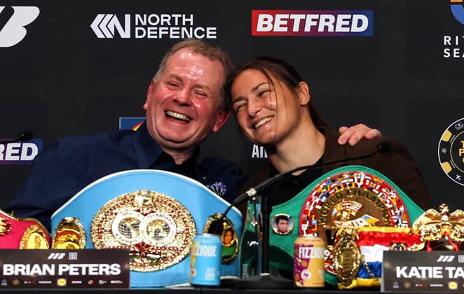 Matchroom Boxing press conference, PK, Pressekonferenz Croke Park, Dublin 5 6 2026 Brian Peters and Katie Taylor Brian Peters and Katie Taylor 5 6 2026  Copyright: x INPHO GaryxCarrx AC014366