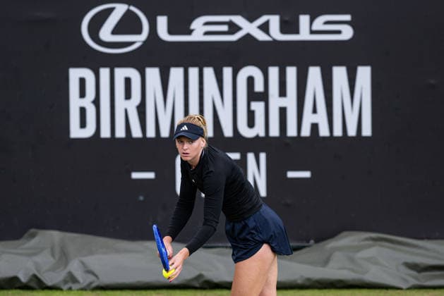 RECORD DATE NOT STATED 5th June 2026; The Edgbaston Priory Club, Birmingham, Midlands, England; 2026 Lexus Birmingham Open Tennis, Day Seven; Ashlyn Krueger (USA) serves in her quarter final match against Taylah Preston (AUS) GodfreyxPitt