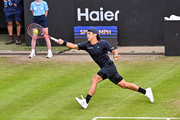 RECORD DATE NOT STATED 5th June 2026; The Edgbaston Priory Club, Birmingham, Midlands, England; 2026 Lexus Birmingham Open Tennis, Day Seven; Sho Shimabukuro (JAP) plays a forehand in his quarter final match against Kamil Majchrzak (POL) GodfreyxPitt