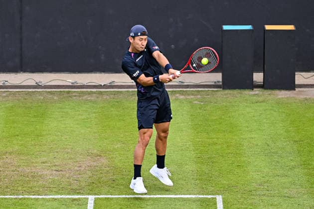RECORD DATE NOT STATED 5th June 2026; The Edgbaston Priory Club, Birmingham, Midlands, England; 2026 Lexus Birmingham Open Tennis, Day Seven; Sho Shimabukuro (JAP) plays a backhand in his quarter final match against Kamil Majchrzak (POL) GodfreyxPitt