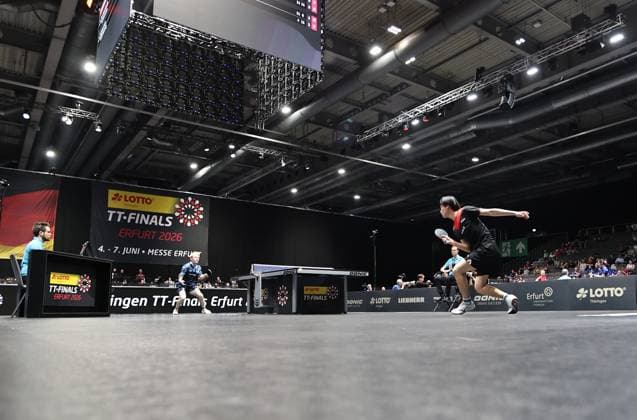 TT Finals Thueringen 05.06.2026, Erfurt, Messehalle, TT Finals, LOTTO Thueringen Tischtennis-Finals, sechs Deutsche Meisterschaften werde unter einem Dach ausgetragen im Bild: Jugend 19 Finale -Mio Lukas Wagner gewinnt das Finale gegen Jia Yuang Zhang im Einzel und ist Deutscher Meister