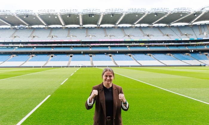 Matchroom Boxing press conference, PK, Pressekonferenz Croke Park, Dublin 5 6 2026 Katie Taylor pitch side in Croke Park Katie Taylor pitch side in Croke Park 5 6 2026  Copyright: x INPHO GaryxCarrx NE1L7909
