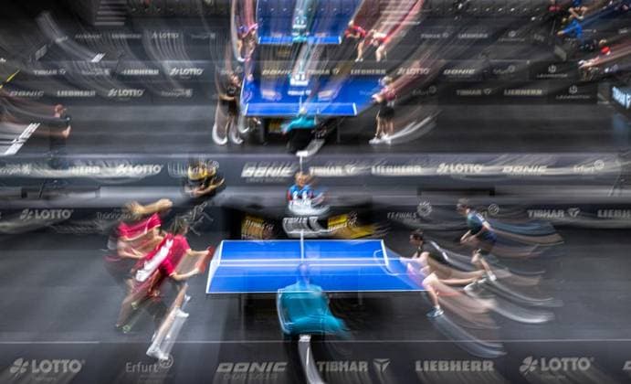 TISCHTENNIS TT-FINALS 2026 IN ERFURT ** NUR FÜR REDAKTIONELLE ZWECKE ** EDITORIAL USE ONLY **<p>05 06 2026-Erfurt: 94. Nationale Deutsche Meisterschaften Damen Herren im Rahmen der Deutschen TT-Finals Deutsche Meisterschaften Jugend 19 Doppel - Halbfinale im Foto: Feature ( Deutschland Thueringen Erfurt Copyright: SaschaxFromm