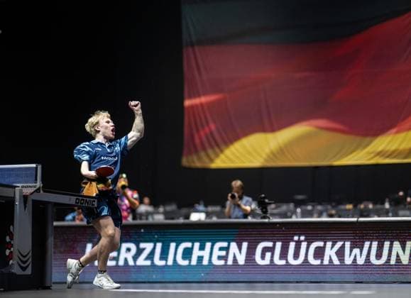 TISCHTENNIS TT-FINALS 2026 IN ERFURT ** NUR FÜR REDAKTIONELLE ZWECKE ** EDITORIAL USE ONLY **<p>05 06 2026-Erfurt: 94. Nationale Deutsche Meisterschaften Damen Herren im Rahmen der Deutschen TT-Finals Deutsche Meisterschaften Jugend 19 Doppel - Finale im Foto: Mio Lukas Wagner (SV Siek TTVSH) jubelt nach dem Matchball ( Deutschland Thueringen Erfurt Copyright: SaschaxFromm
