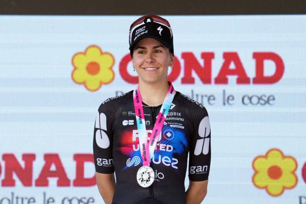 France™s Celia Gery of FDJ United - Suez™s winner of the stage on the podium during Stage 7 of the Giro d™Italia Women, from Sorbolo Mezzani to Salice Terme, Italy, - Friday June 5, 2026  Copyright: xDavidexSpada LaPressex