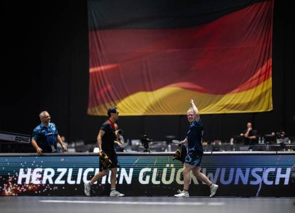 TISCHTENNIS TT-FINALS 2026 IN ERFURT ** NUR FÜR REDAKTIONELLE ZWECKE ** EDITORIAL USE ONLY **<p>05 06 2026-Erfurt: 94. Nationale Deutsche Meisterschaften Damen Herren im Rahmen der Deutschen TT-Finals Deutsche Meisterschaften Jugend 19 Doppel - Finale im Foto: Mio Lukas Wagner (SV Siek TTVSH) jubelt nach dem Matchball ( Deutschland Thueringen Erfurt Copyright: SaschaxFromm