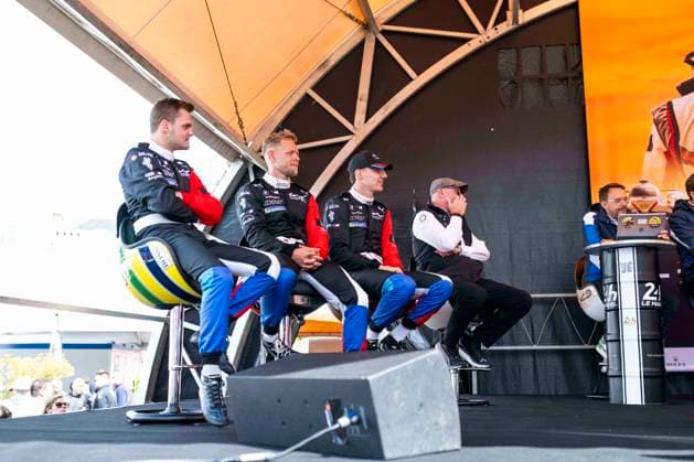 24 HEURES DU MANS 2026 - PESAGE 15 MAGNUSSEN Kevin (dnk), MARCIELLO Raffaele (swi), VANTHOOR Dries (bel), BMW M Team WRT, BMW M Hybrid V8 15, Hypercar, portrait during Le Pesage of the 24 Hours of Le Mans 2026, 3rd round of the 2026 FIA World Endurance Championship, from June 5 to 6, 2026 on the Place de la RÃ publique in Le Mans, France - Le MansFrance Copyright: xFabrizioxBoldonix