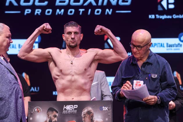 Boxen: KUC Box-Promotion, Waage, Falkensee, 05.06.2026 IBF-Europameisterschaft: Paul Wall (GER) - Damiano Fascinelli (ITA)