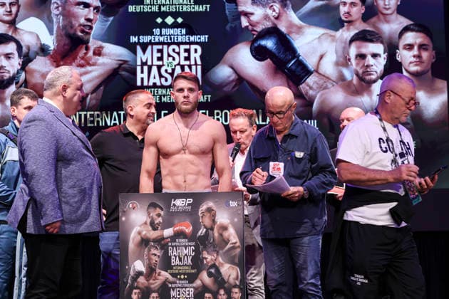 Boxen: KUC Box-Promotion, Waage, Falkensee, 05.06.2026 IBF-Europameisterschaft: Paul Wall (GER) - Damiano Fascinelli (ITA)
