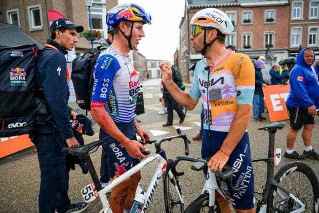 New Zealander Laurence Pithie of Red Bull-BORA-hansgrohe and Belgian Tom Van Asbroeck of NSN Cycling Team pictured after the fifth stage of the Tour De Wallonie cycling race, from Bassenge to Aubel (176,4 km), on Friday 05 June 2026. DAVIDxPINTENS  x176152532x