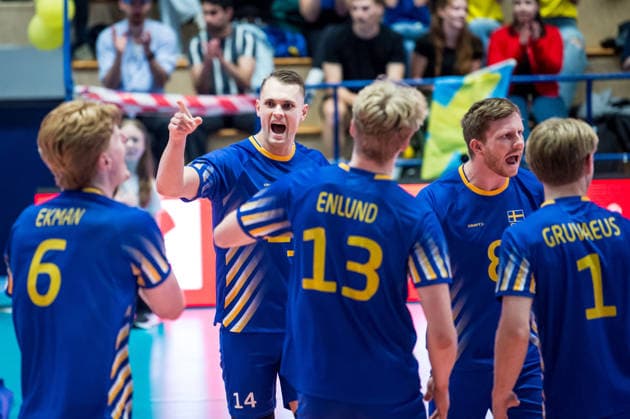 260605 Jacob Link of Sweden celebrating during the European League match between Greece and Sweden on June 5, 2026 in Lund. Photo: Christian Örnberg BILDBYRAN COP 166 CO0703 volleyboll volleyball landslaget grekland sverige european league bbeng sweden greece bbauto jubel Copyright: CHRISTIANxÖRNBERG BB260605CO005