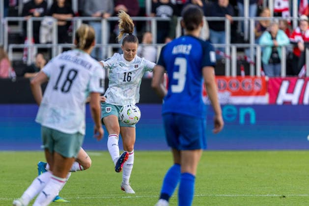 WOMEN SOCCER - FIFA World Cup, WM, Weltmeisterschaft, Fussball 2027, quali, AUT vs SLO VIENNA,AUSTRIA,05.JUN.26 - WOMEN SOCCER - FIFA Women s World Cup 2027, european qualifiers, OEFB international match, Länderspiel, Nationalmannschaft Austria vs Slovenia. Image shows Annabel Schasching (AUT).  GEPAxpictures xPhilippxBrem