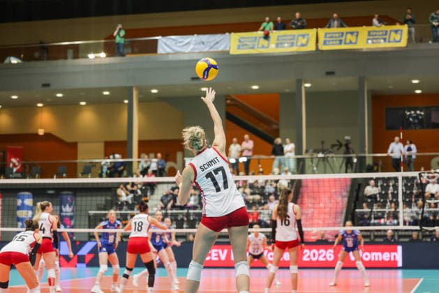 VOLLEYBALL - CEV ELW, AUT vs SVK SCHWECHAT,AUSTRIA,05.JUN.26 - VOLLEYBALL - CEV European League women, OEVV international match, Länderspiel, Nationalmannschaft Austria vs Slovakia. Image shows Dana Schmit (AUT).  GEPAxpictures xDavidxBitzan