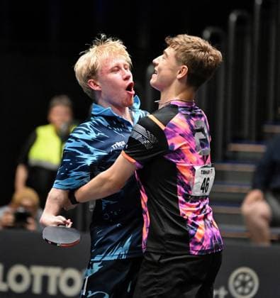 Mio Wagner (SV Siek) und Jamal Oudriss (TV Refrath) werden erstmals Deutscher Meister im Doppel. LOTTO Thüringen TT-Finals 2026 in Erfurt. Deutsche Meisterschaften U19 am5. Juni 2026. Mio Wagner (SV Siek) und Jamal Oudriss (TV Refrath) werden erstmals Deutscher Meister im Doppel. Erfurt Messe Erfurt Thüringen Deutschland