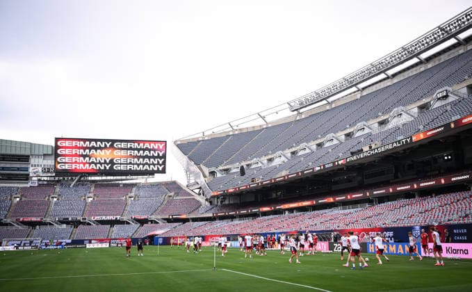 Fussball WM 2026 Vorbereitung Deutschland im Chicago 05.06.2026 Abschlusstraining der deutschen Nationalmannschaft im Solider Field Stadion vor dem Testspiel gegen die USA: Stadionuebersicht beim Training