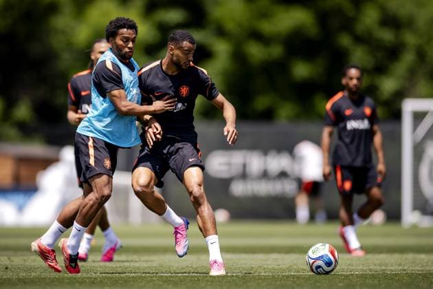 NEW YORK - Quinten Timber of the Netherlands and Cody Gakpo of the Netherlands during a training session of the Dutch national team, Nationalteam at the Etihad City Football Academy training complex, on June 5, 2026, in Orangeburg, New York. The Dutch national team is preparing for the 2026 FIFA World Cup, WM, Weltmeisterschaft, Fussball ROBIN VAN LONKHUIJSEN ANP xVIxANPxSportx xxANPxIVx 560191657 originalFilename: 560191657.jpg