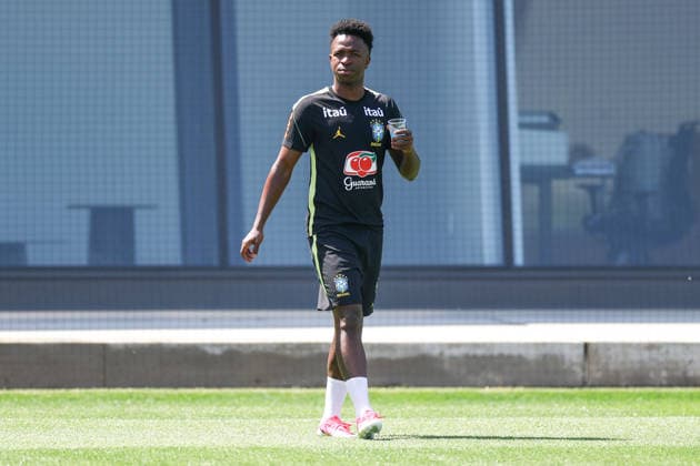 A Brazilian national football team player during a training session at the Columbia Park Training Facility Vinicius Jr. player of Brazilian national football team player during a training session at the Columbia Park Training Facility on June 5, 2026, in Morristown, New Jersey. The Brazilian team is preparing for the World Cup MORRISTOWN NJ UNITED STATES Copyright: xx