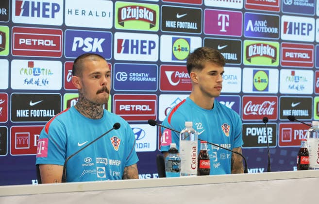 Croatia national team, Nationalteam press conference, PK, Pressekonferenz in Rijeka, Croatia Dominik Kotarski and Luka Vuskovic during Croatia national team press conference at HNK Rijeka Stadium in Rijeka, Croatia on June 05, 2026. as part of pre-world cup training camp and friendly match against Slovenia.  GoranxKovacic PIXSELL