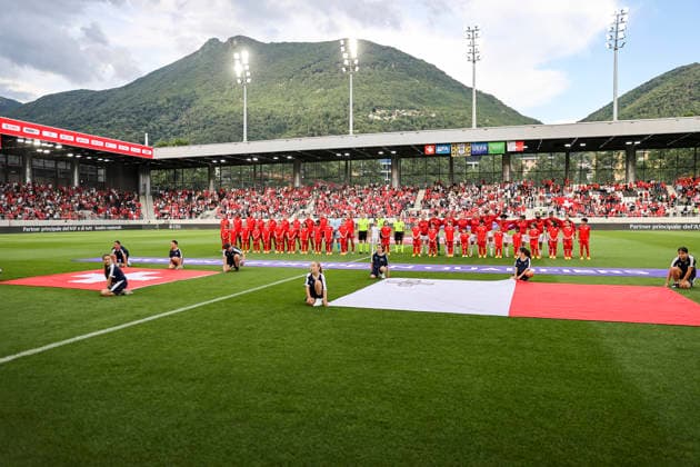 Schweiz und Malta vor Spielbeginn , Schweiz, Fussball, WM-Qualifikation Europa Frauen, 5..Spieltag, 2026, Schweiz vs. Malta, 05.06.2026, Lugano AIL Arena Schweiz Copyright: xGrantxHubbsx