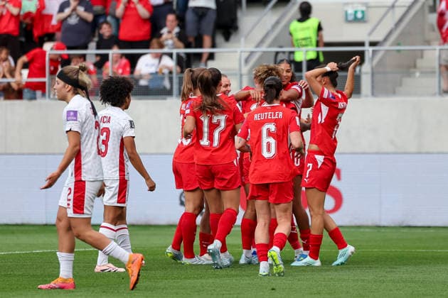 Torjubel Schweiz beim 1:0 durch Sydney Schertenleib (Schweiz, 10) , Schweiz, Fussball, WM-Qualifikation Europa Frauen, 5..Spieltag, 2026, Schweiz vs. Malta, 05.06.2026, Lugano AIL Arena Schweiz Copyright: xGrantxHubbsx