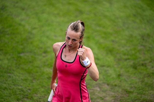 RECORD DATE NOT STATED 5th June 2026; The Edgbaston Priory Club, Birmingham, Midlands, England; 2026 Lexus Birmingham Open Tennis, Day Seven; Mika Stojsavljevic (GBR) celebrates winning a set in her quarter final match against Nikola Bartunkova (CZE) GodfreyxPitt