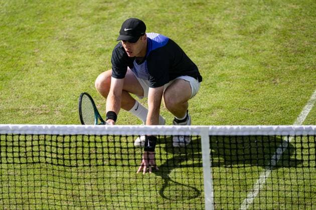 RECORD DATE NOT STATED 5th June 2026; The Edgbaston Priory Club, Birmingham, Midlands, England; 2026 Lexus Birmingham Open Tennis, Day Seven; Ben Jones (GBR) waits for his partner Joshua Paris (GBR) to serve in their semi final match against Vasil Kirkov (USA) and John Peers (AUS) GodfreyxPitt