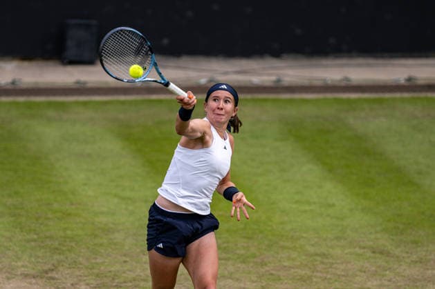 RECORD DATE NOT STATED 5th June 2026; The Edgbaston Priory Club, Birmingham, Midlands, England; 2026 Lexus Birmingham Open Tennis, Day Seven; Nikola Bartunkova (CZE) plays a forehand in her quarter final match against Mika Stojsavljevic (GBR) GodfreyxPitt