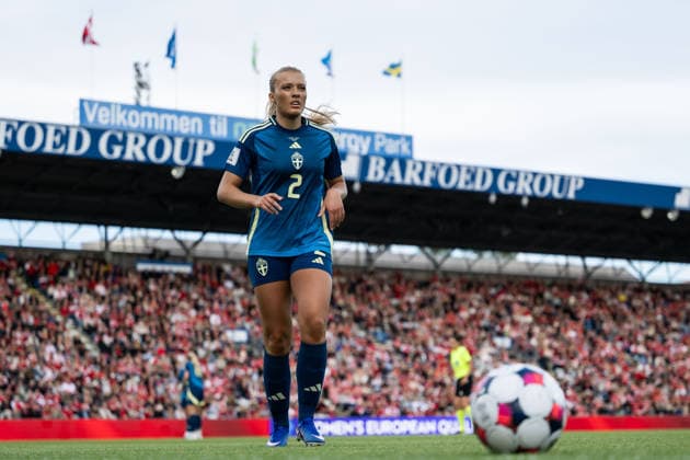 260605 Smilla Holmberg of Sweden during the FIFA Women™s World Cup Qualifier football match between Denmark and Sweden on June 5, 2026 in Odense. Photo: Ludvig Thunman BILDBYRAN kod LT LT0798 fotboll football soccer fotball vm-kval kval fifa womens world cup qualifier qualifier danmark sverige sweden denmark dam bbeng Copyright: LUDVIGxTHUNMAN BB260605LT065