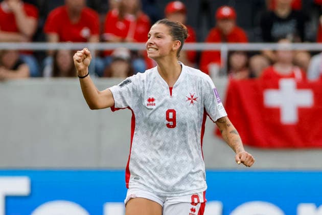 Fußball, Frauen, WM Quali, Schweiz - Malta #2 Torjubel bei Kailey Willis (Malta, 09) nach seinem Tor zum 1:1 , Schweiz, Fussball, WM-Qualifikation Europa Frauen, 5..Spieltag, 2026, Schweiz vs. Malta, 05.06.2026, Lugano AIL Arena Schweiz Copyright: xGrantxHubbsx