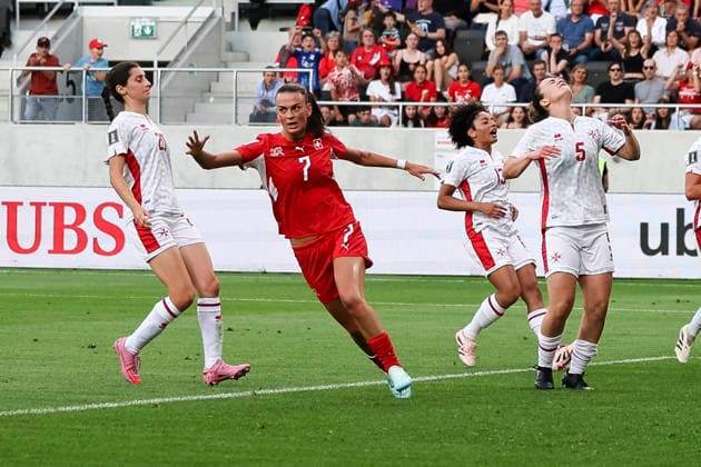 Torjubel Schweiz beim 3:1 durch Riola Xhemaili (Schweiz, 07) , Schweiz, Fussball, WM-Qualifikation Europa Frauen, 5..Spieltag, 2026, Schweiz vs. Malta, 05.06.2026, Lugano AIL Arena Schweiz Copyright: xGrantxHubbsx