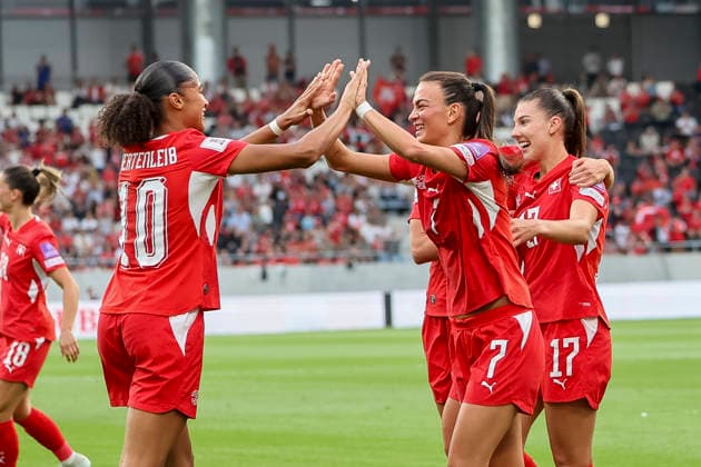 Torjubel Schweiz beim 3:1 durch Riola Xhemaili (Schweiz, 07) , Schweiz, Fussball, WM-Qualifikation Europa Frauen, 5..Spieltag, 2026, Schweiz vs. Malta, 05.06.2026, Lugano AIL Arena Schweiz Copyright: xGrantxHubbsx