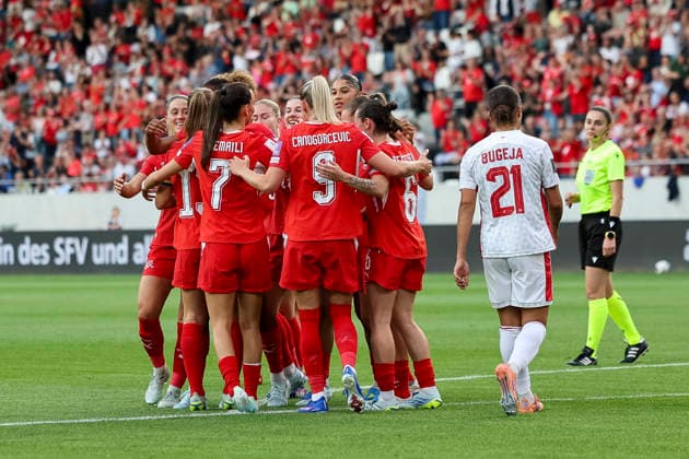 Torjubel Schweiz beim 4:1 durch Aurelie Csillag (Schweiz, 16) , Schweiz, Fussball, WM-Qualifikation Europa Frauen, 5..Spieltag, 2026, Schweiz vs. Malta, 05.06.2026, Lugano AIL Arena Schweiz Copyright: xGrantxHubbsx
