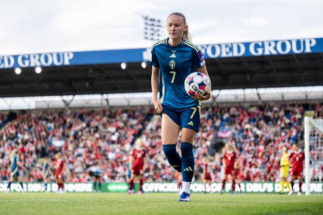 260605 Matilda Vinberg of Sweden during the FIFA Women™s World Cup Qualifier football match between Denmark and Sweden on June 5, 2026 in Odense. Photo: Ludvig Thunman BILDBYRAN kod LT LT0798 fotboll football soccer fotball vm-kval kval fifa womens world cup qualifier qualifier danmark sverige sweden denmark dam bbeng Copyright: LUDVIGxTHUNMAN BB260605LT086