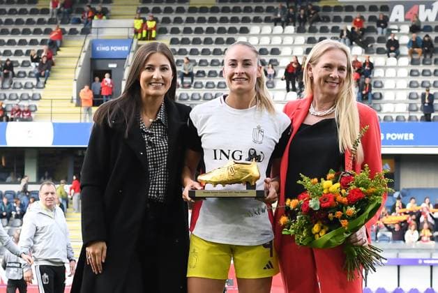 Belgium s Tessa Wullaert poses for the photographer at a soccer game between Belgium s national women s team the Red Flames and Luxembourg, on Friday 05 June 2026 in Leuven, in the fifth of six games of the qualifiers for the 2027 FIFA Women s World Cup. JILLxDELSAUX  x176173386x