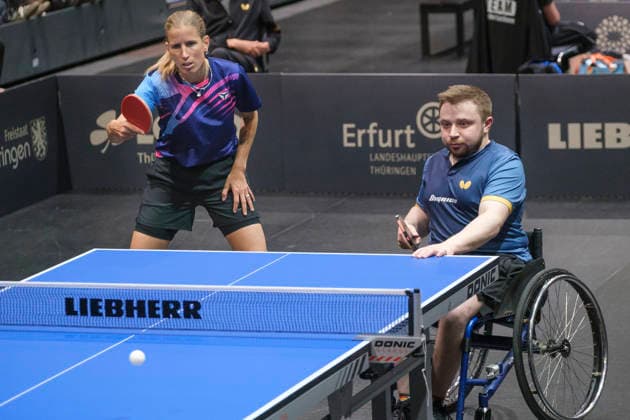 Lotto Thüringen TT-Finals Erfurt 2026 Deutsche Meisterschaften. Mixed, Paralympicssieger Valentin Baus an der Seite der ehemaligen Doppel-Europameisterin Kristin Lang als erstes Inklusion-Mixed bei einer der deutschen Meisterschaft. Deutschland, Germany 20260605-DSCF7063