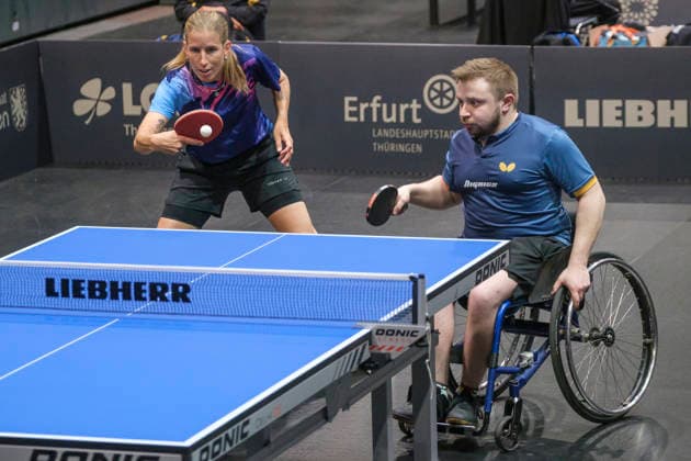 Lotto Thüringen TT-Finals Erfurt 2026 Deutsche Meisterschaften. Mixed, Paralympicssieger Valentin Baus an der Seite der ehemaligen Doppel-Europameisterin Kristin Lang als erstes Inklusion-Mixed bei einer der deutschen Meisterschaft. Deutschland, Germany 20260605-DSCF7067