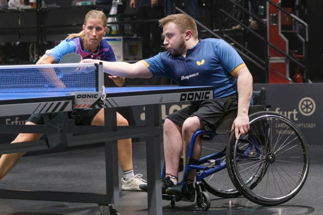 Lotto Thüringen TT-Finals Erfurt 2026 Deutsche Meisterschaften. Mixed, Paralympicssieger Valentin Baus an der Seite der ehemaligen Doppel-Europameisterin Kristin Lang als erstes Inklusion-Mixed bei einer der deutschen Meisterschaft. Deutschland, Germany 20260605-DSCF7089