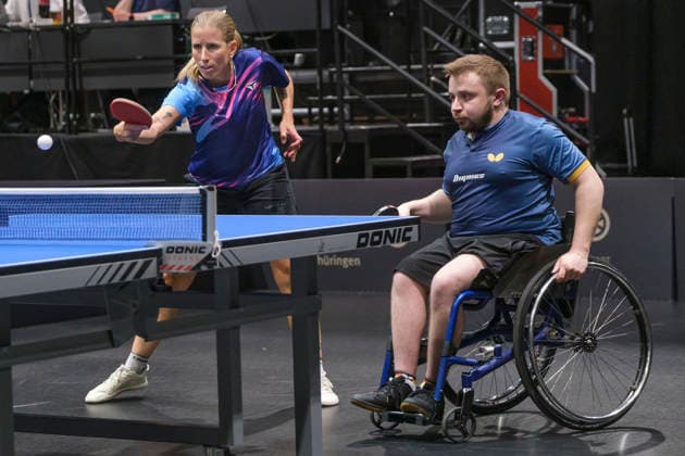 Lotto Thüringen TT-Finals Erfurt 2026 Deutsche Meisterschaften. Mixed, Paralympicssieger Valentin Baus an der Seite der ehemaligen Doppel-Europameisterin Kristin Lang als erstes Inklusion-Mixed bei einer der deutschen Meisterschaft. Deutschland, Germany 20260605-DSCF7095