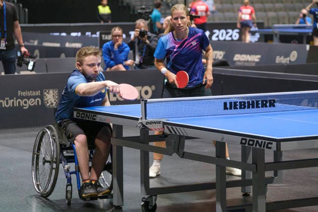 Lotto Thüringen TT-Finals Erfurt 2026 Deutsche Meisterschaften. Mixed, Paralympicssieger Valentin Baus an der Seite der ehemaligen Doppel-Europameisterin Kristin Lang als erstes Inklusion-Mixed bei einer der deutschen Meisterschaft. Deutschland, Germany 20260605-DSCF7128