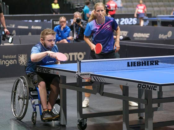 Lotto Thüringen TT-Finals Erfurt 2026 Deutsche Meisterschaften. Mixed, Paralympicssieger Valentin Baus an der Seite der ehemaligen Doppel-Europameisterin Kristin Lang als erstes Inklusion-Mixed bei einer der deutschen Meisterschaft. Deutschland, Germany 20260605-DSCF7129
