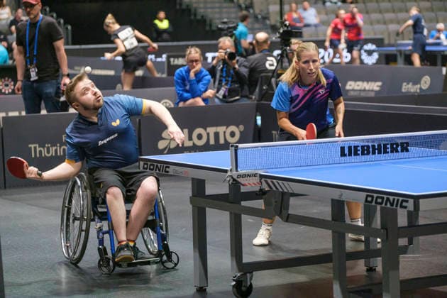 Lotto Thüringen TT-Finals Erfurt 2026 Deutsche Meisterschaften. Mixed, Paralympicssieger Valentin Baus an der Seite der ehemaligen Doppel-Europameisterin Kristin Lang als erstes Inklusion-Mixed bei einer der deutschen Meisterschaft. Deutschland, Germany 20260605-DSCF7137