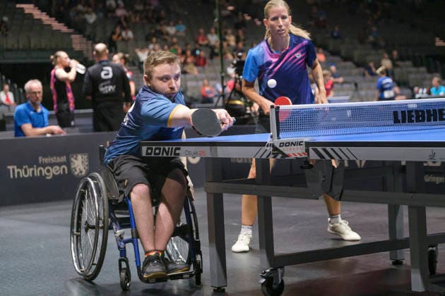 Lotto Thüringen TT-Finals Erfurt 2026 Deutsche Meisterschaften. Mixed, Paralympicssieger Valentin Baus an der Seite der ehemaligen Doppel-Europameisterin Kristin Lang als erstes Inklusion-Mixed bei einer der deutschen Meisterschaft. Deutschland, Germany 20260605-DSCF7151