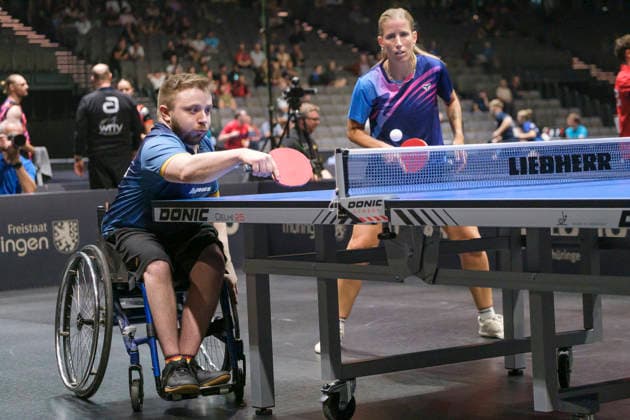 Lotto Thüringen TT-Finals Erfurt 2026 Deutsche Meisterschaften. Mixed, Paralympicssieger Valentin Baus an der Seite der ehemaligen Doppel-Europameisterin Kristin Lang als erstes Inklusion-Mixed bei einer der deutschen Meisterschaft. Deutschland, Germany 20260605-DSCF7158